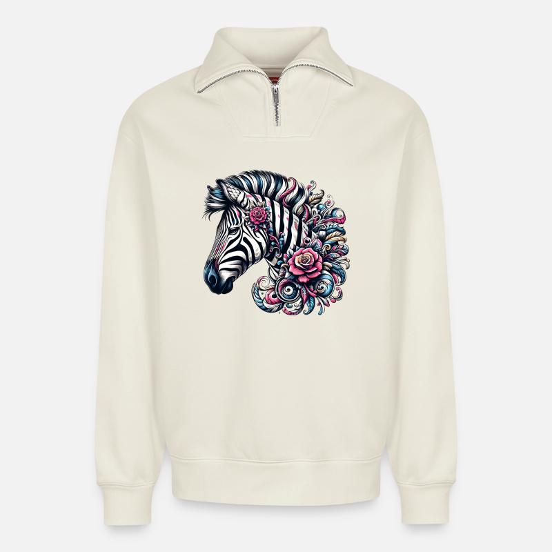 Zebra - Relaxed Unisex Organic Half Zip Sweatshirt – von SPREAD - Naturweiß