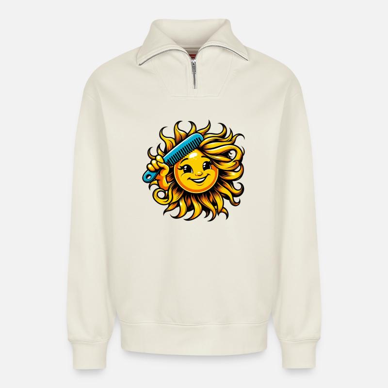 Sonne - Relaxed Unisex Organic Half Zip Sweatshirt – von SPREAD - Naturweiß