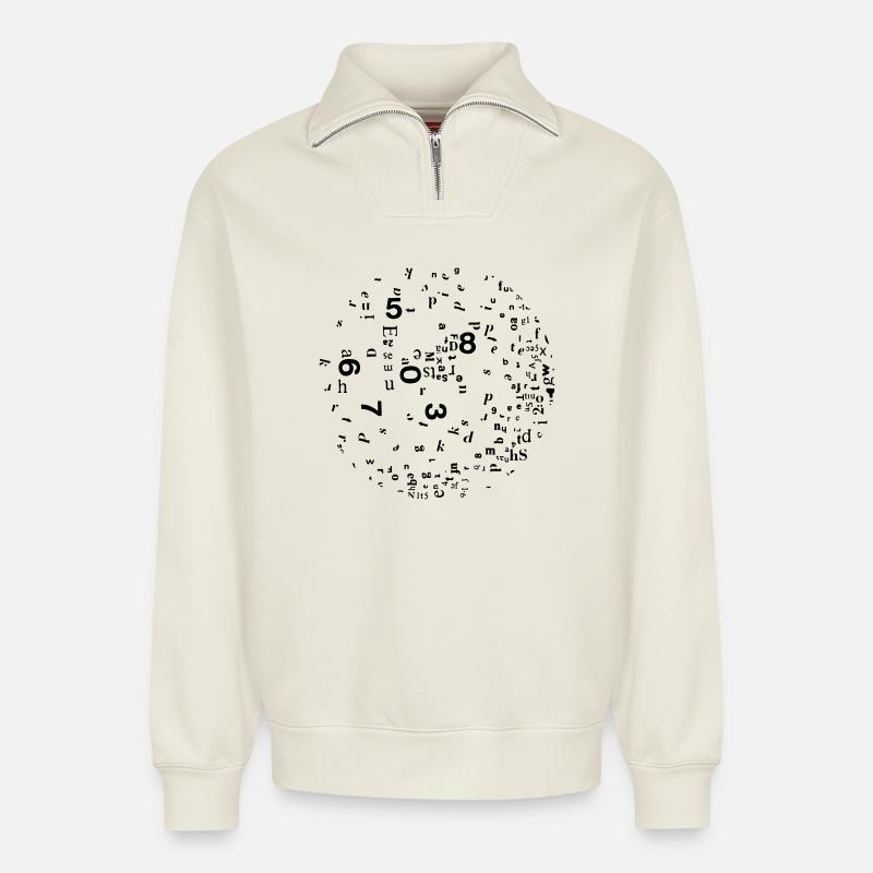 Zahlen und Buchstaben - Relaxed Unisex Organic Half Zip Sweatshirt – von SPREAD - Naturweiß