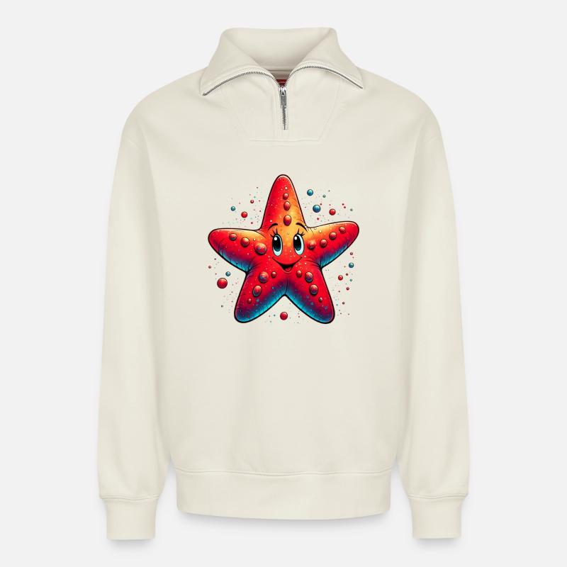 Seestern - Relaxed Unisex Organic Half Zip Sweatshirt – von SPREAD - Naturweiß