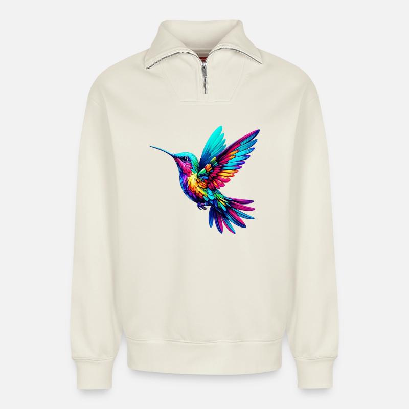 Kolibri - Relaxed Unisex Organic Half Zip Sweatshirt – von SPREAD - Naturweiß