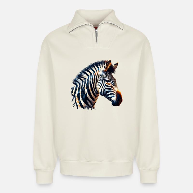 Polygonales Zebra - Relaxed Unisex Organic Half Zip Sweatshirt – von SPREAD - Naturweiß