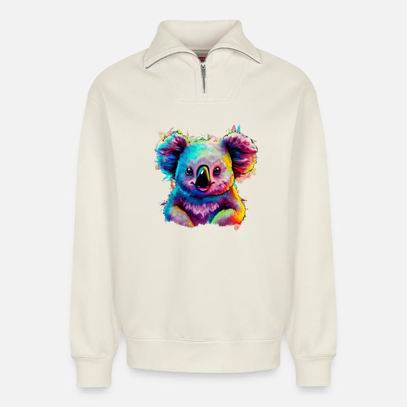 Koala - Relaxed Unisex Organic Half Zip Sweatshirt – von SPREAD - Naturweiß