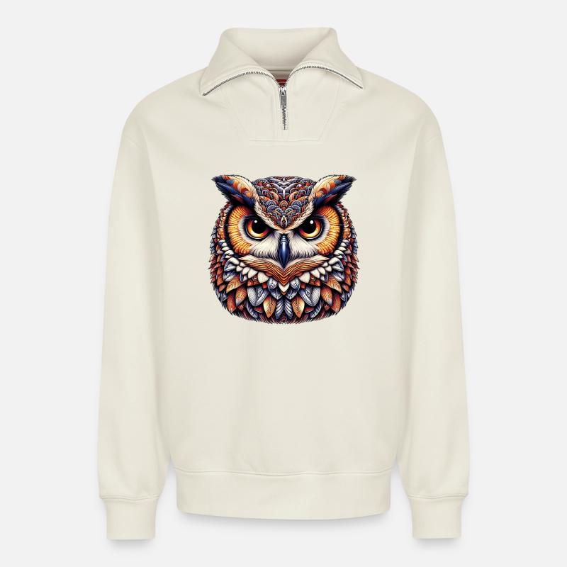 Eule - Relaxed Unisex Organic Half Zip Sweatshirt – von SPREAD - Naturweiß