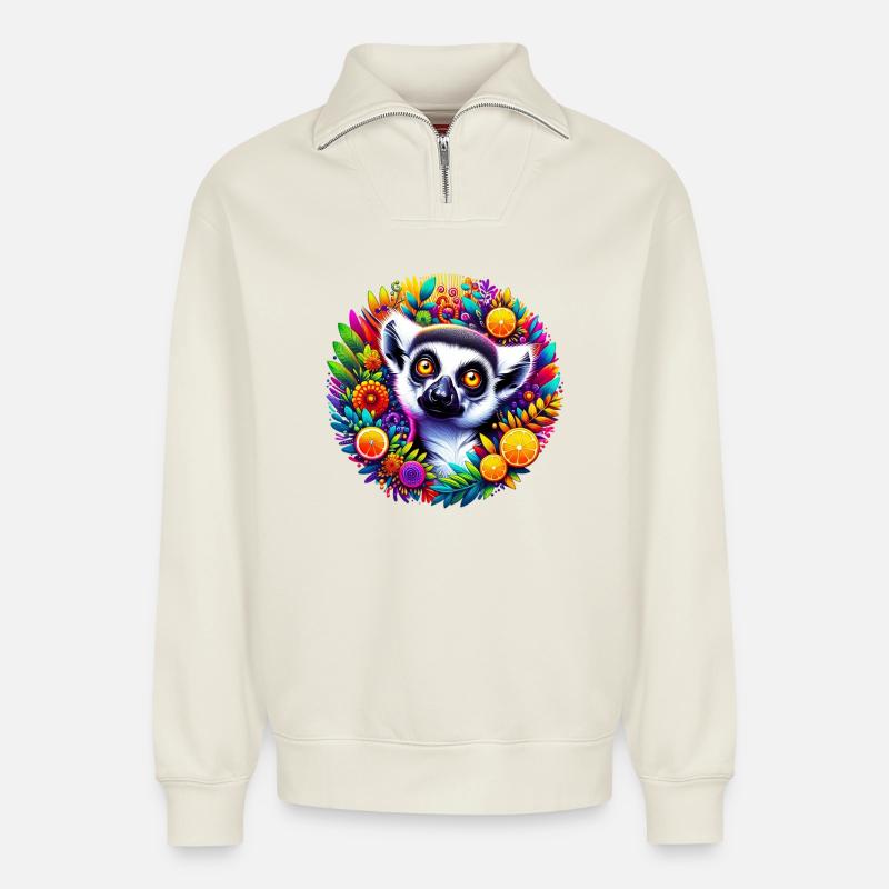 Lemur - Relaxed Unisex Organic Half Zip Sweatshirt – by SPREAD - off white