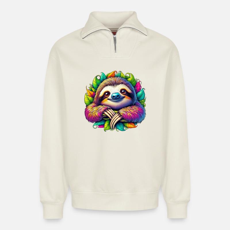 Sloth - Relaxed Unisex Organic Half Zip Sweatshirt – by SPREAD - off white