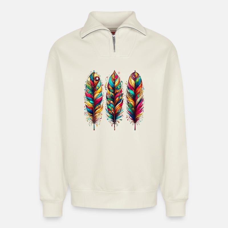 Feder - Relaxed Unisex Organic Half Zip Sweatshirt – von SPREAD - Naturweiß