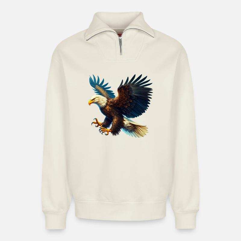 Eagle - Relaxed Unisex Organic Half Zip Sweatshirt – by SPREAD - off white
