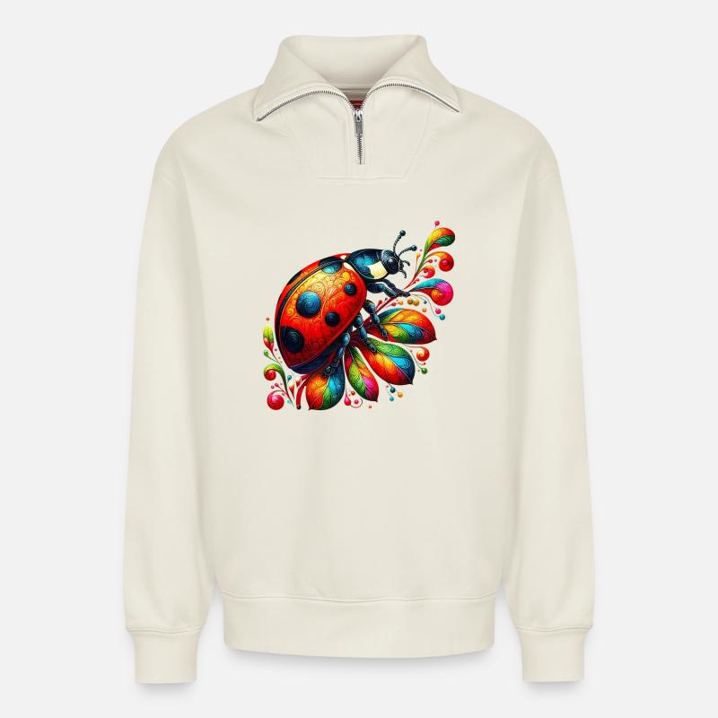 Coccinelle - Sweat unisexe décontracté en coton biologique à demi-zip – de SPREAD - blanc cassé