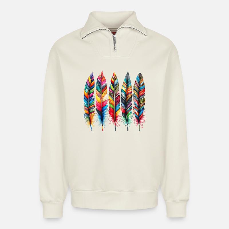 Plume - Sweat unisexe décontracté en coton biologique à demi-zip – de SPREAD - blanc cassé