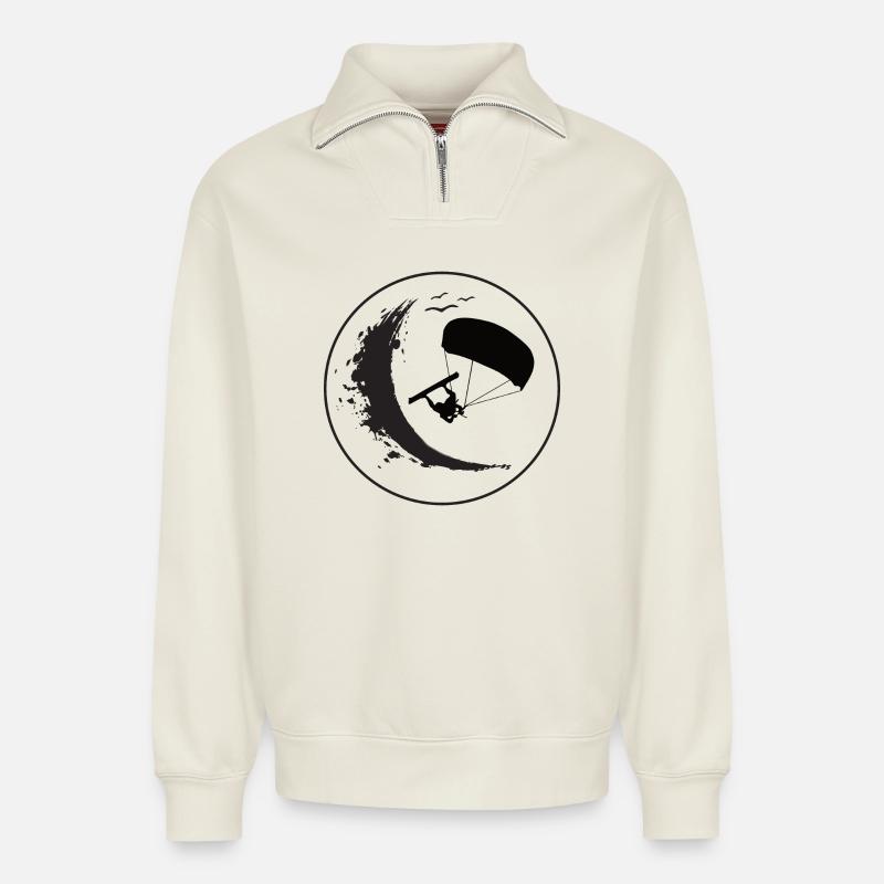 Wave Rider Eclipse - Relaxed Unisex Organic Half Zip Sweatshirt – by SPREAD - off white