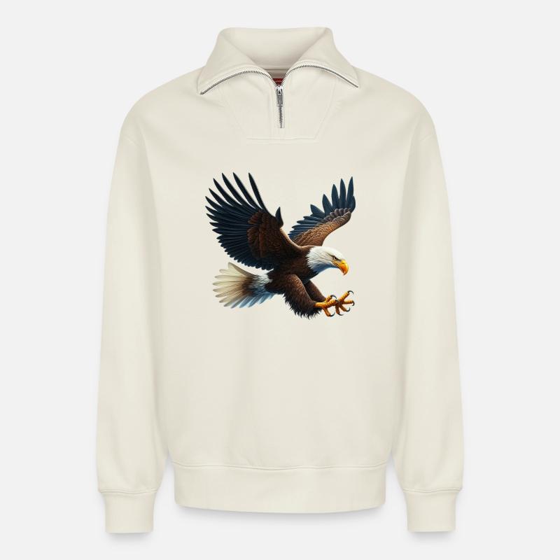 Eagle - Relaxed Unisex Organic Half Zip Sweatshirt – by SPREAD - off white