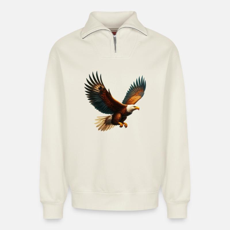 Aigle - Sweat unisexe décontracté en coton biologique à demi-zip – de SPREAD - blanc cassé