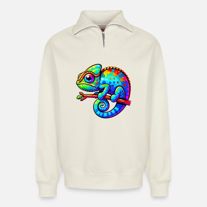Caméléon - Sweat unisexe décontracté en coton biologique à demi-zip – de SPREAD - blanc cassé