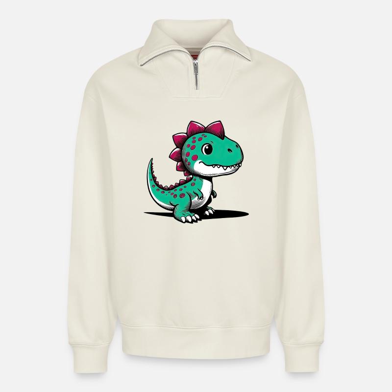 Dinosaurier - Relaxed Unisex Organic Half Zip Sweatshirt – von SPREAD - Naturweiß