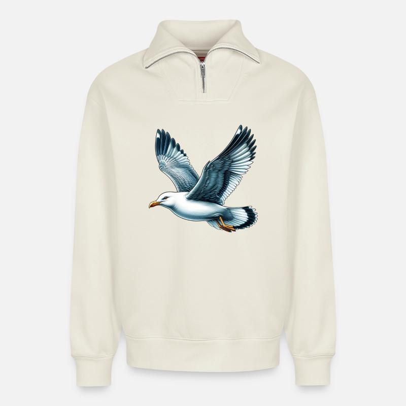 Mouette - Sweat unisexe décontracté en coton biologique à demi-zip – de SPREAD - blanc cassé
