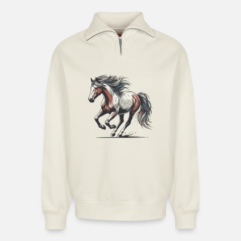 Pferd - Relaxed Unisex Organic Half Zip Sweatshirt – von SPREAD - Naturweiß