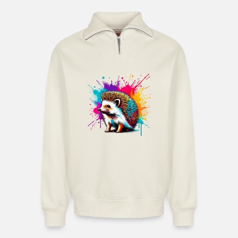 Igel - Relaxed Unisex Organic Half Zip Sweatshirt – von SPREAD - Naturweiß
