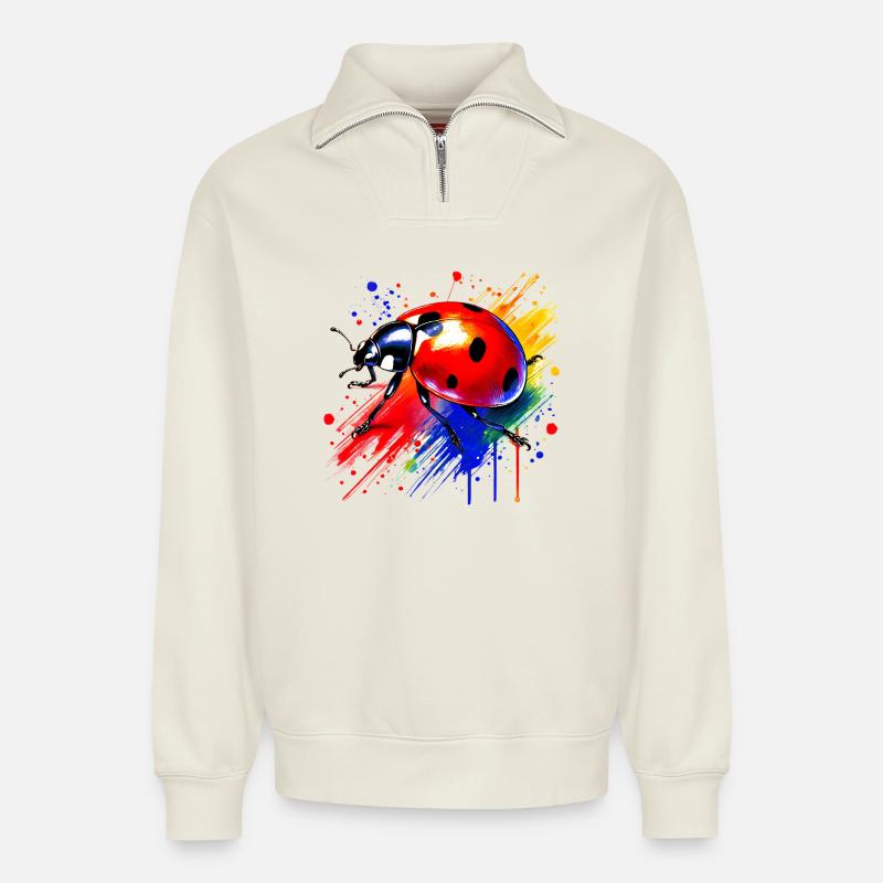 Marienkäfer - Relaxed Unisex Organic Half Zip Sweatshirt – von SPREAD - Naturweiß