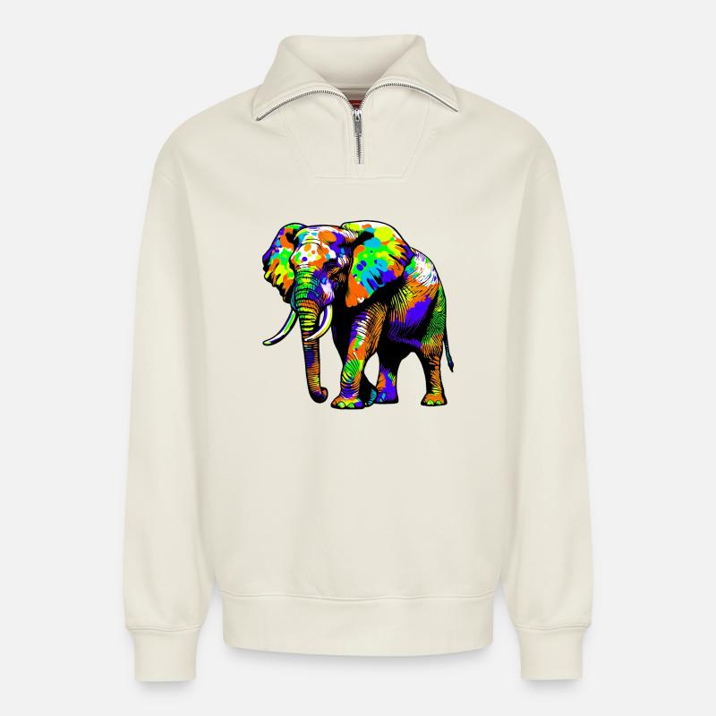 Elefant - Relaxed Unisex Organic Half Zip Sweatshirt – von SPREAD - Naturweiß