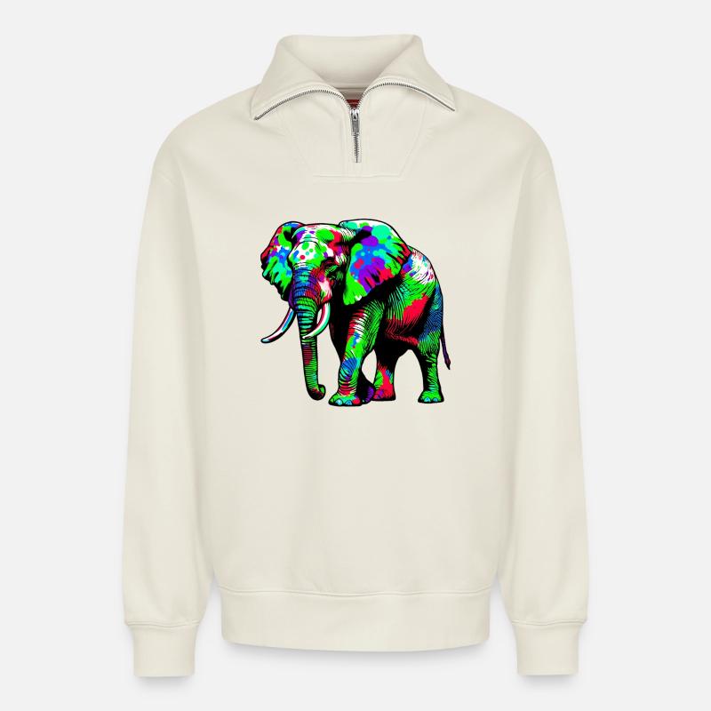 Elephant - Relaxed Unisex Organic Half Zip Sweatshirt – by SPREAD - off white