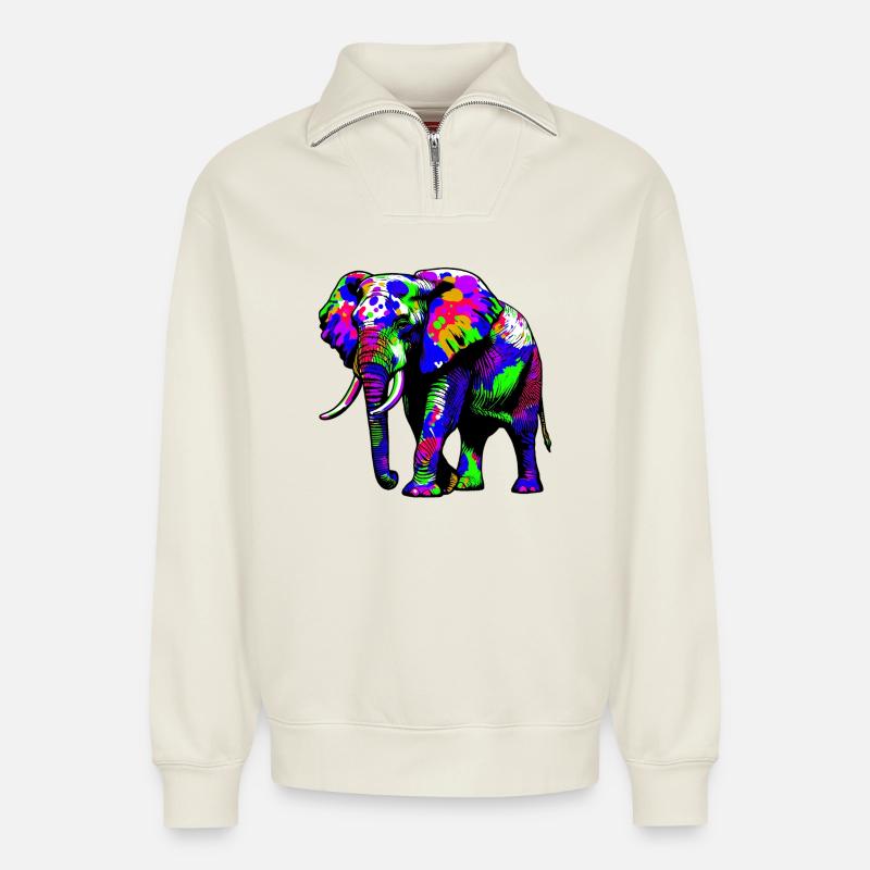 Elefant - Relaxed Unisex Organic Half Zip Sweatshirt – von SPREAD - Naturweiß