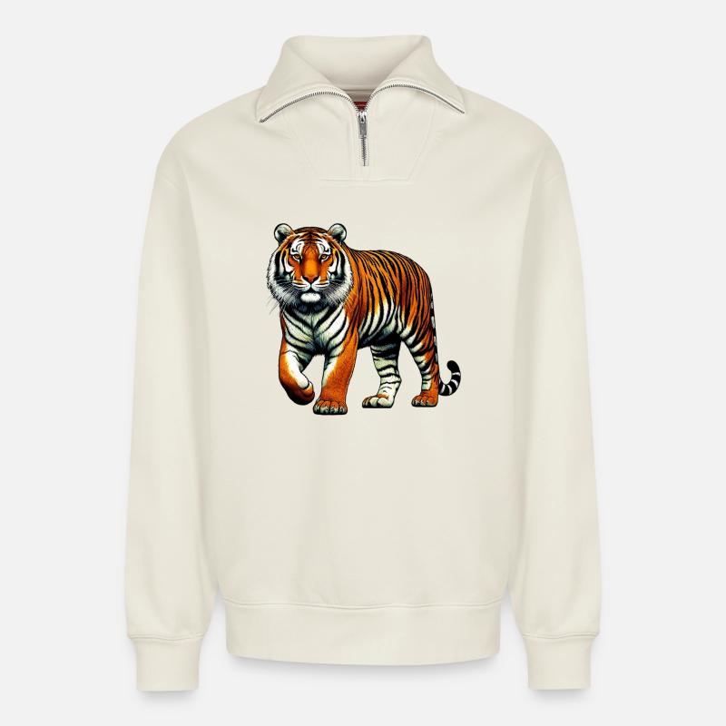 Tiger - Relaxed Unisex Organic Half Zip Sweatshirt – von SPREAD - Naturweiß