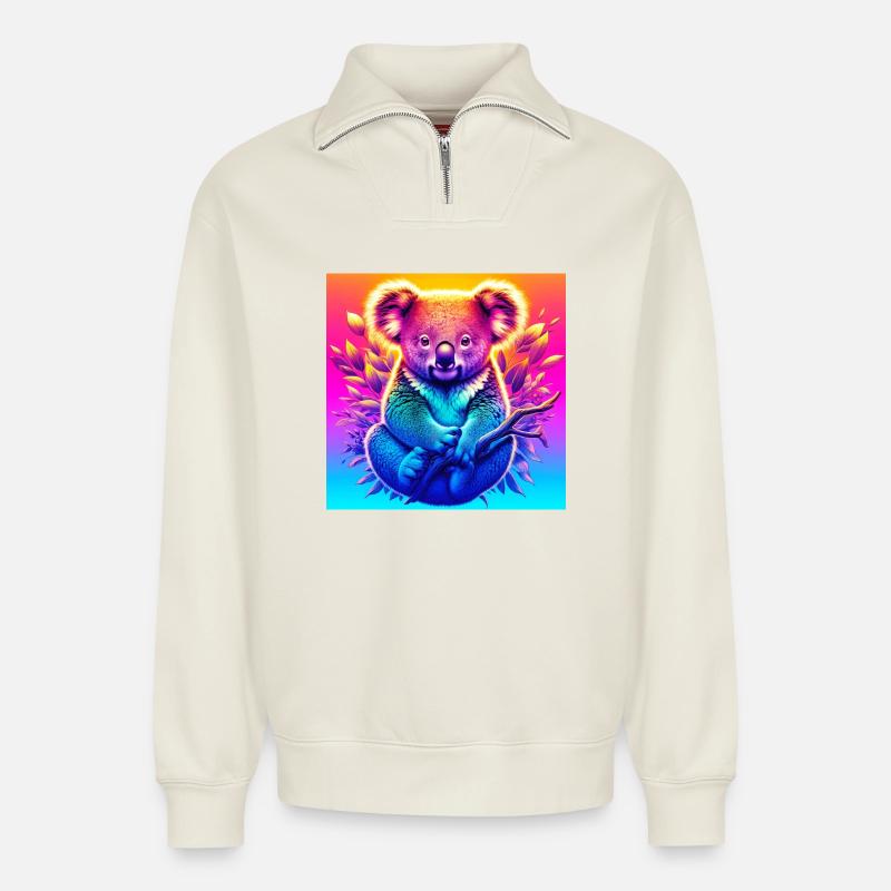 Koala - Relaxed Unisex Organic Half Zip Sweatshirt – von SPREAD - Naturweiß