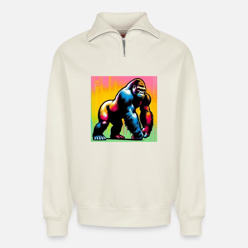 Gorilla - Relaxed Unisex Organic Half Zip Sweatshirt – von SPREAD - Naturweiß