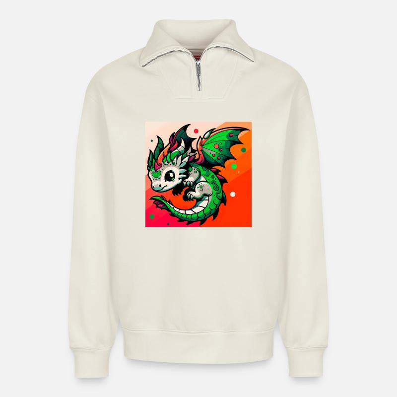 Drache - Relaxed Unisex Organic Half Zip Sweatshirt – von SPREAD - Naturweiß