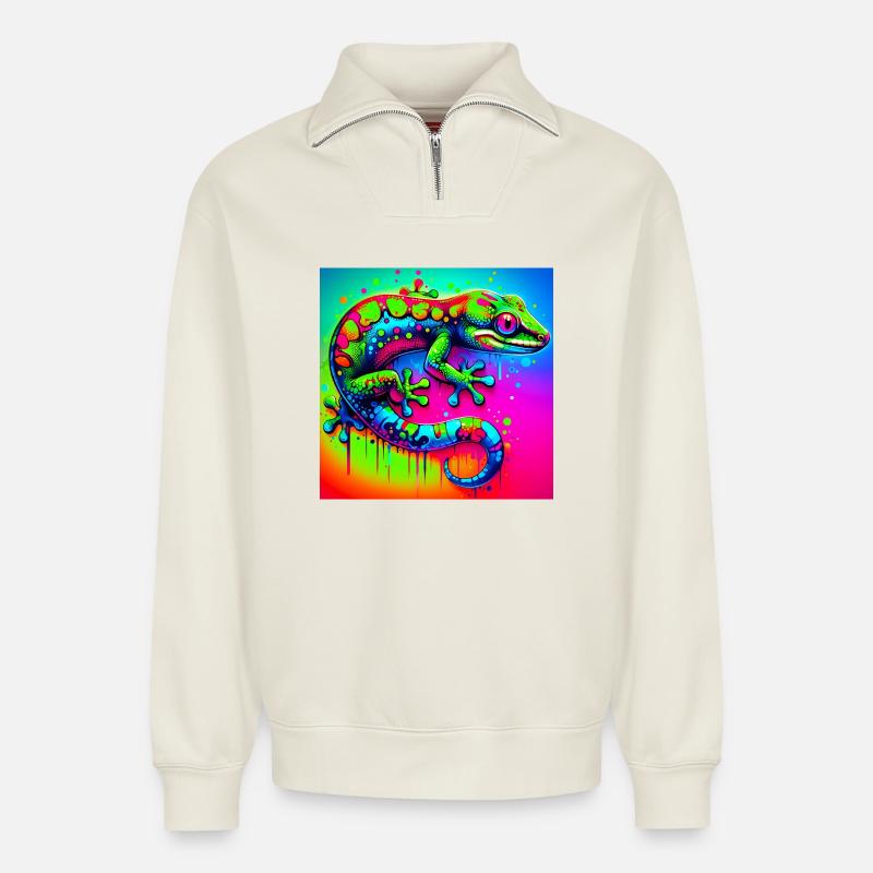 Gecko - Relaxed Unisex Organic Half Zip Sweatshirt – von SPREAD - Naturweiß