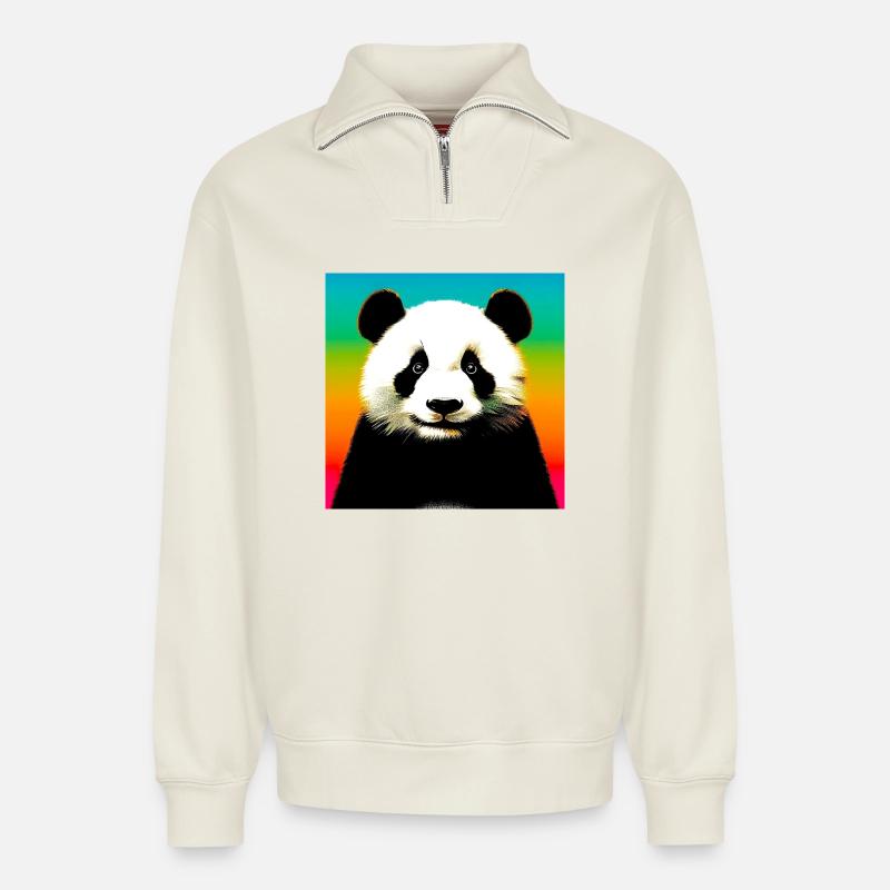 Panda - Relaxed Unisex Organic Half Zip Sweatshirt – von SPREAD - Naturweiß