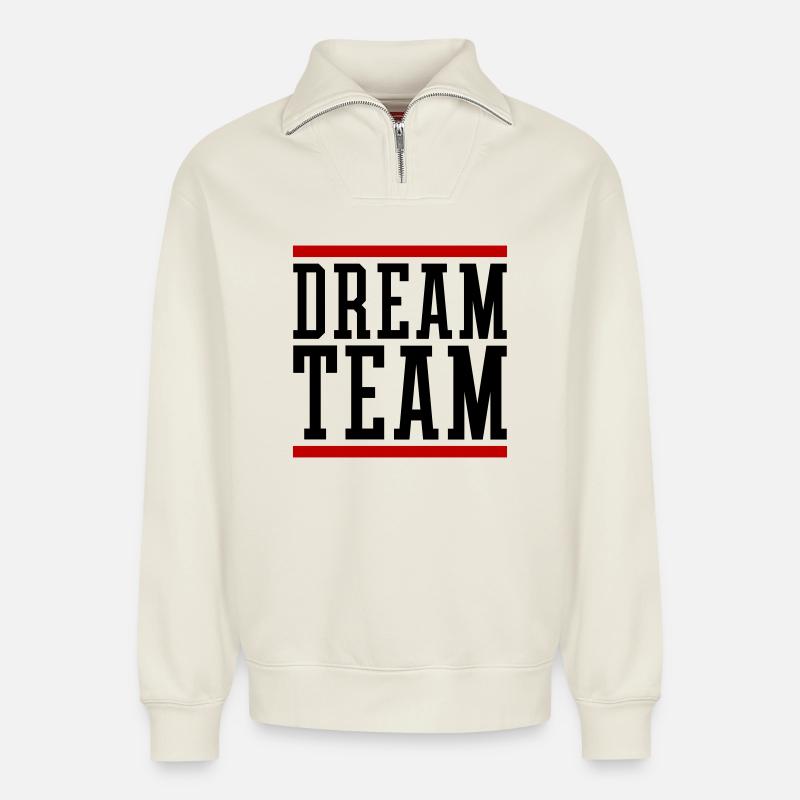 Dream Team - Relaxed Unisex Organic Half Zip Sweatshirt – von SPREAD - Naturweiß