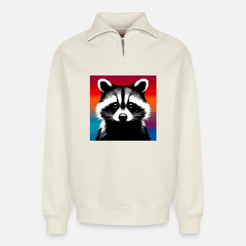 Raton laveur - Sweat unisexe décontracté en coton biologique à demi-zip – de SPREAD - blanc cassé