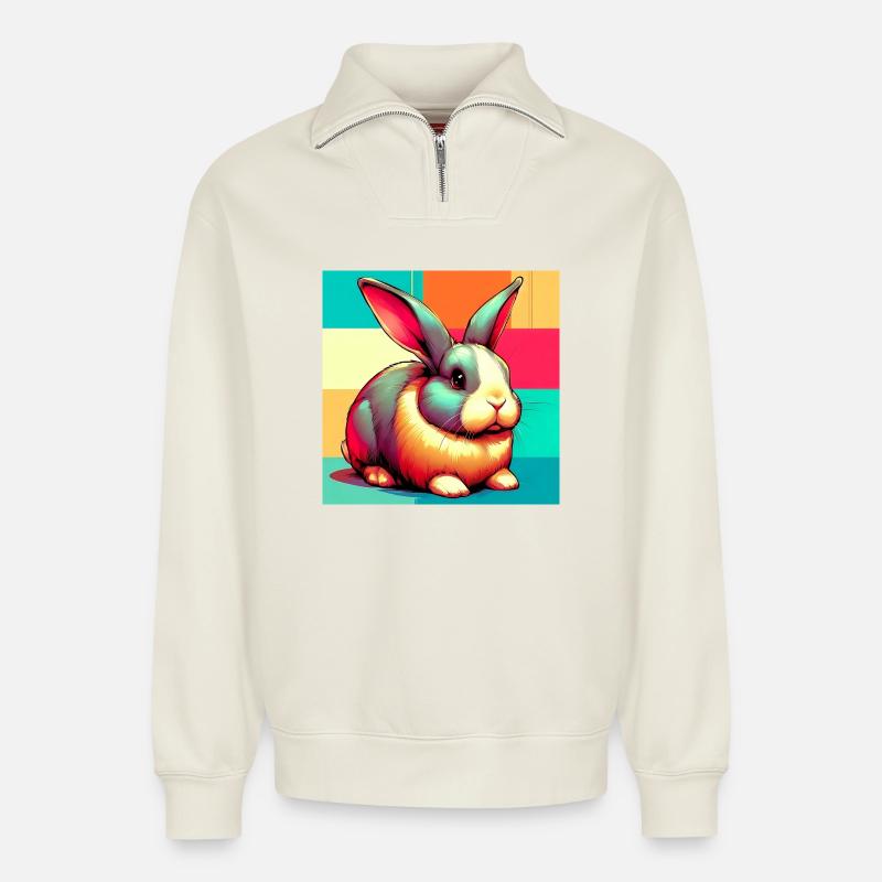 rabbit - Relaxed Unisex Organic Half Zip Sweatshirt – by SPREAD - off white