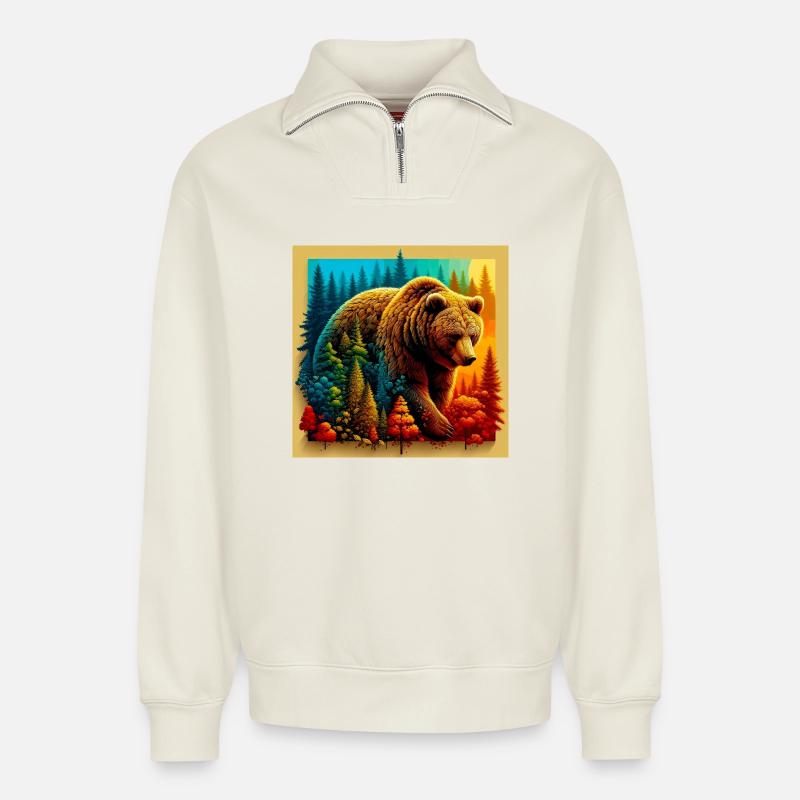 ours - Sweat unisexe décontracté en coton biologique à demi-zip – de SPREAD - blanc cassé