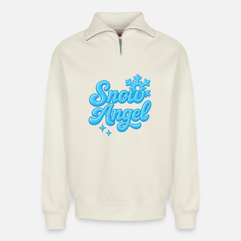 Snow Angle / Y2K Statement Design - Relaxed Unisex Organic Half Zip Sweatshirt – by SPREAD - off white