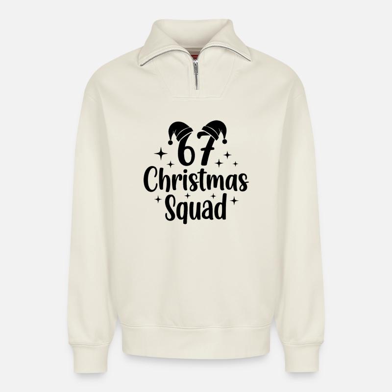 67 Christmas Squad - Relaxed Unisex Organic Half Zip Sweatshirt – von SPREAD - Naturweiß