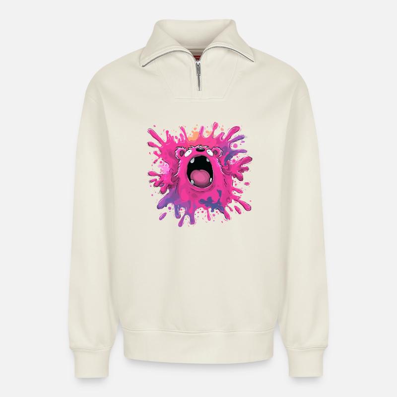 Farbexplosion Monster - Relaxed Unisex Organic Half Zip Sweatshirt – von SPREAD - Naturweiß