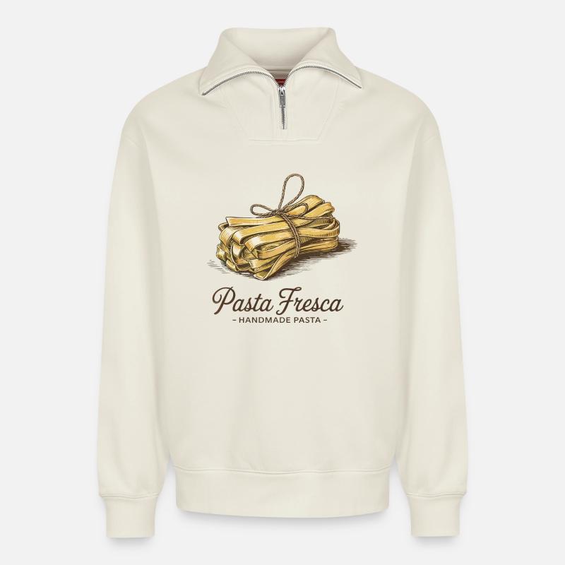 Pasta Fresca – Handmade Pasta - Relaxed Unisex Organic Half Zip Sweatshirt – von SPREAD - Naturweiß