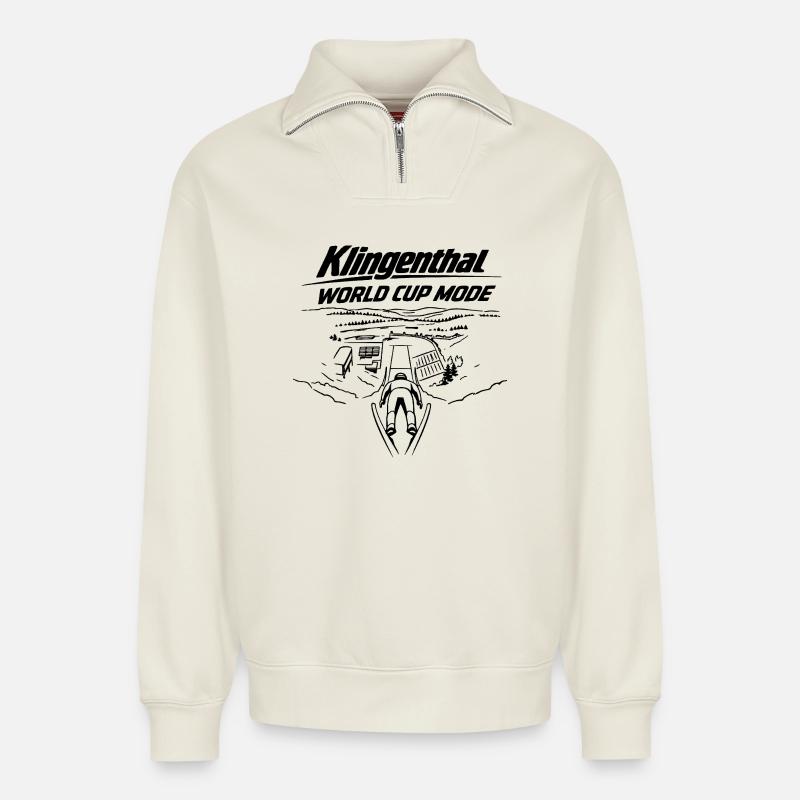 Klingenthal World Cup  - Relaxed Unisex Organic Half Zip Sweatshirt – von SPREAD - Naturweiß