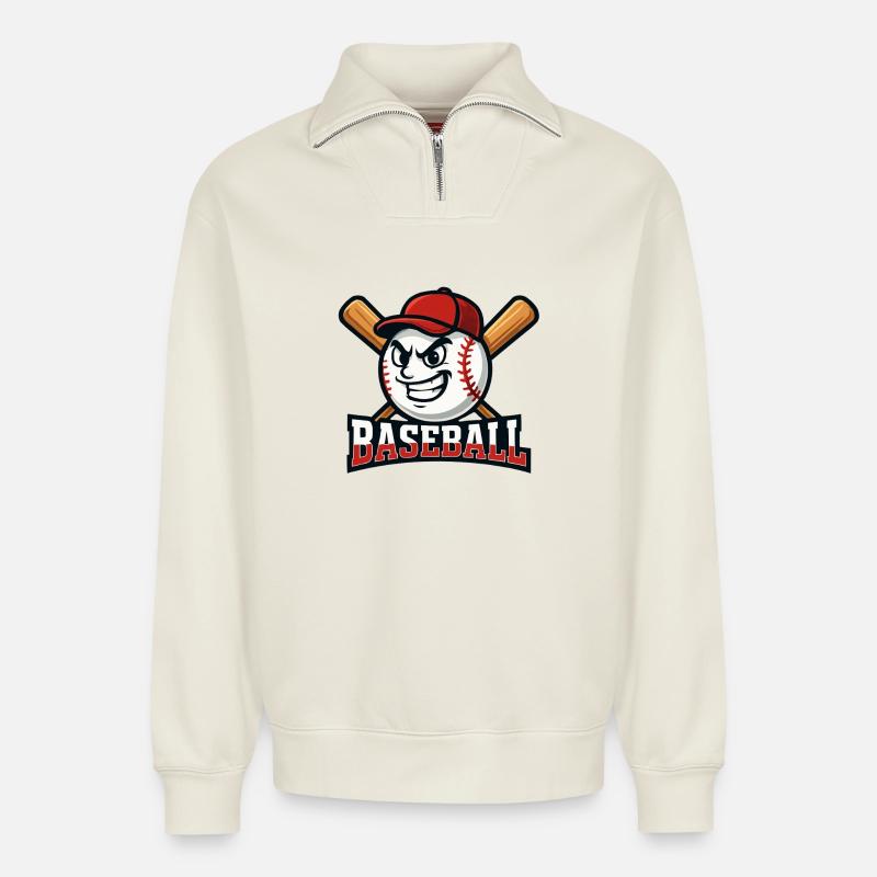 Baseball-Maskottchen - Relaxed Unisex Organic Half Zip Sweatshirt – von SPREAD - Naturweiß