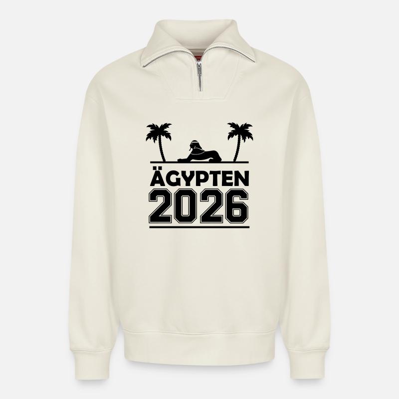 Égypte 2026 - Sweat unisexe décontracté en coton biologique à demi-zip – de SPREAD - blanc cassé
