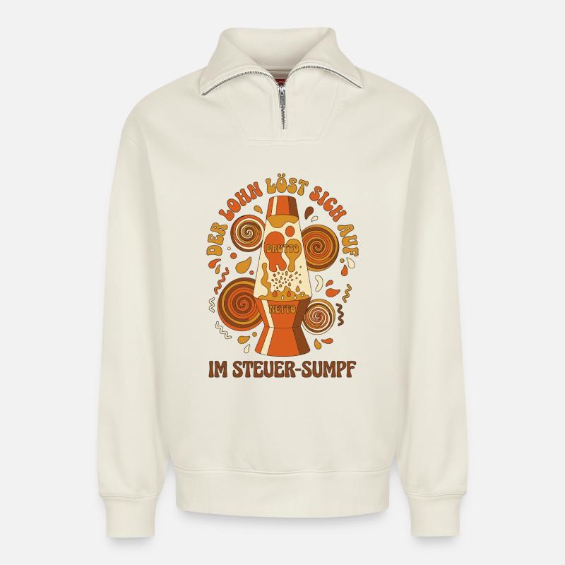 Der Lohn Löst Sich Auf - Relaxed Unisex Organic Half Zip Sweatshirt – von SPREAD - Naturweiß