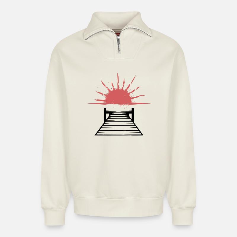 Jetty Sunset Lake - Relaxed Unisex Organic Half Zip Sweatshirt – by SPREAD - off white