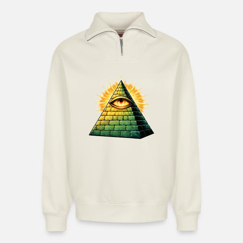 Illuminati Pyramid - Relaxed Unisex Organic Half Zip Sweatshirt – by SPREAD - off white