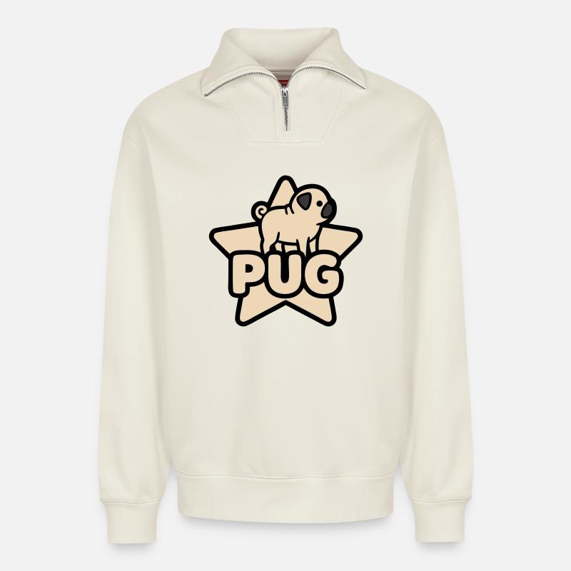 Mops Stern Banner Platzhalter - Relaxed Unisex Organic Half Zip Sweatshirt – von SPREAD - Naturweiß