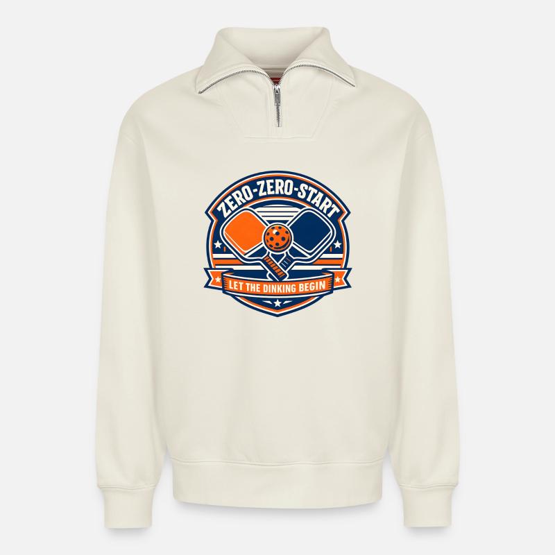 Zero-Zero-Start Trinkbadge - Relaxed Unisex Organic Half Zip Sweatshirt – von SPREAD - Naturweiß