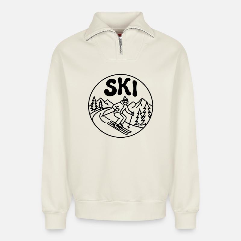Ski - Relaxed Unisex Organic Half Zip Sweatshirt – by SPREAD - off white