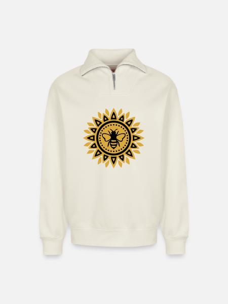 Mandala Bee Boho Yoga Beekeeping Bees - Relaxed Unisex Organic Half Zip Sweatshirt – by SPREAD - off white